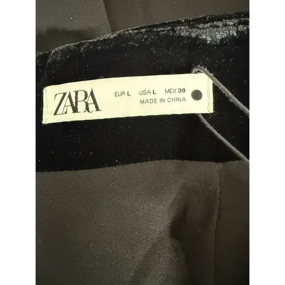 NWT Zara Soft Velvet Velour Straight Mini Skirt Zip Up Closure L Black #3823 - Picture 9 of 15
